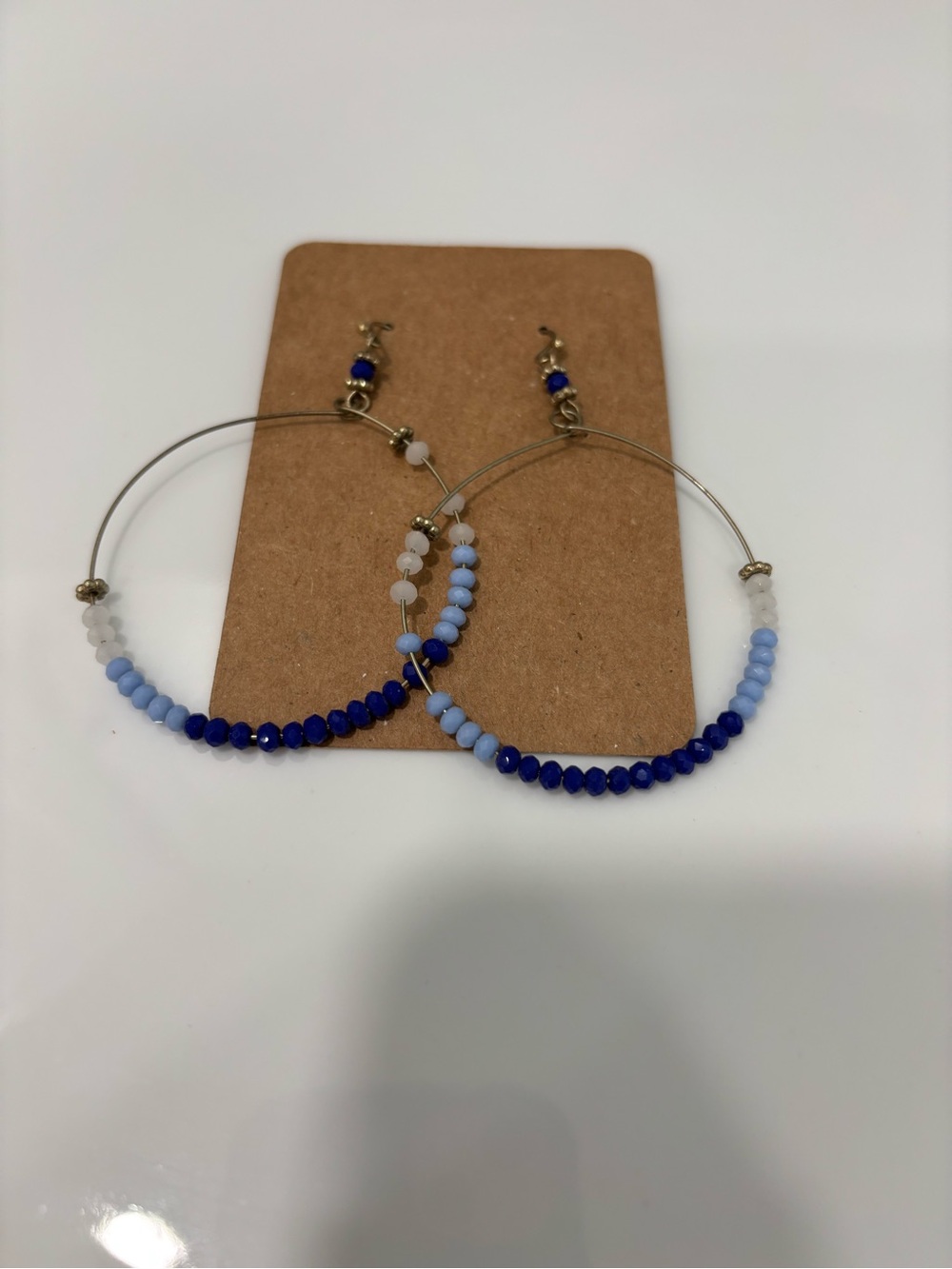 Handmade Blue Gradient Beaded Hoop Earrings